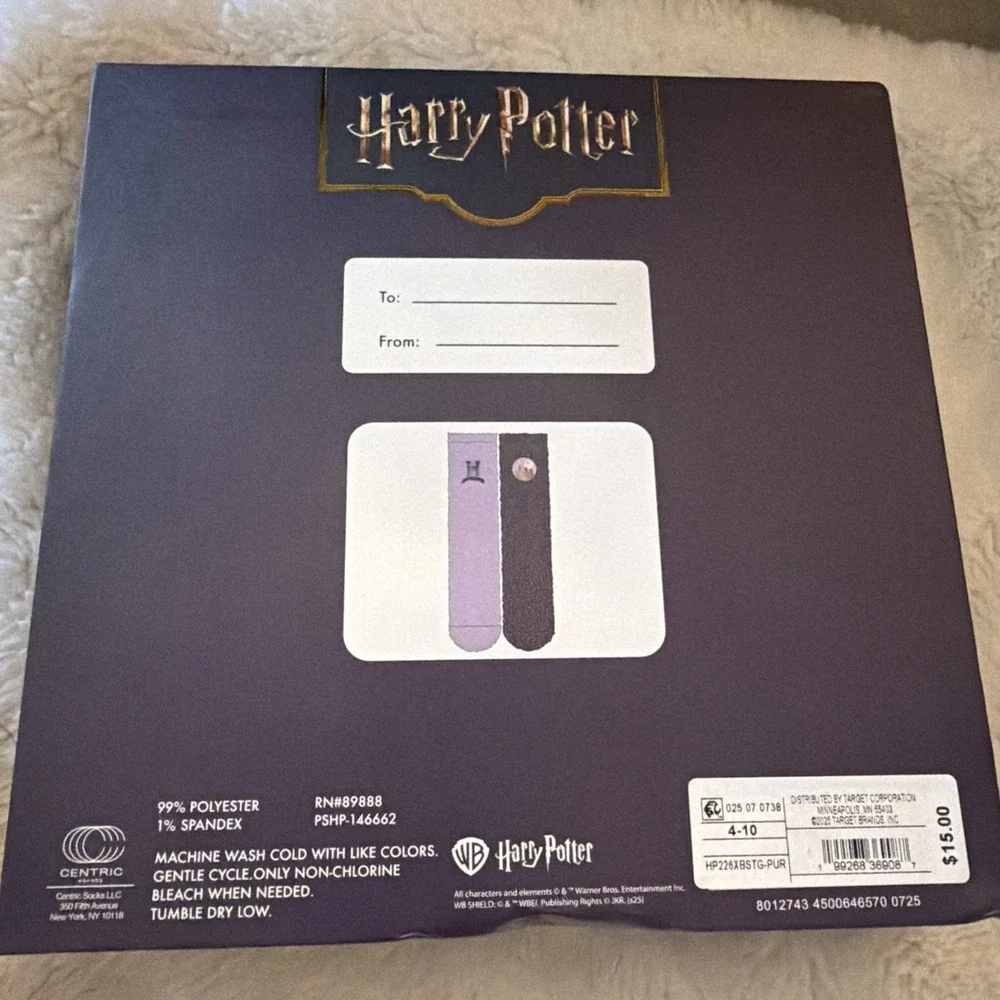 HARRY POTTER Socks 2 Pairs Collector  Box Purple Soft Embroidered Crew Size4-10